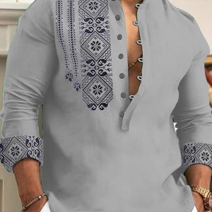 DEELMO Men’s Cotton Blend Mandarin Collar Self One Design Full Sleeve Casual Short Kurta